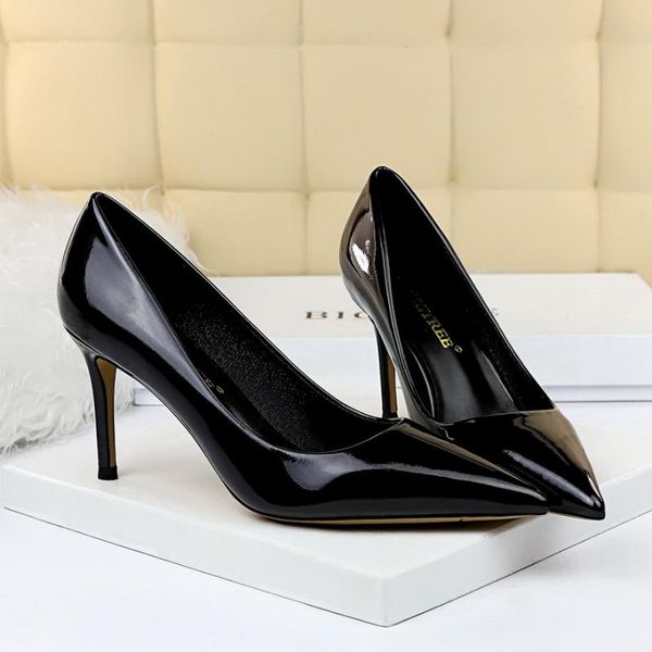 

dress shoes european and american fashion simple thin heeled retro high heels shallow mouth pointed nightclub was, Black