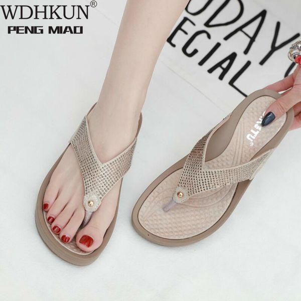 

2020 new women floral beaded sequin embellishment mesh slippers flip flop sandal wedge platformshoes sandalia femininae054, Black