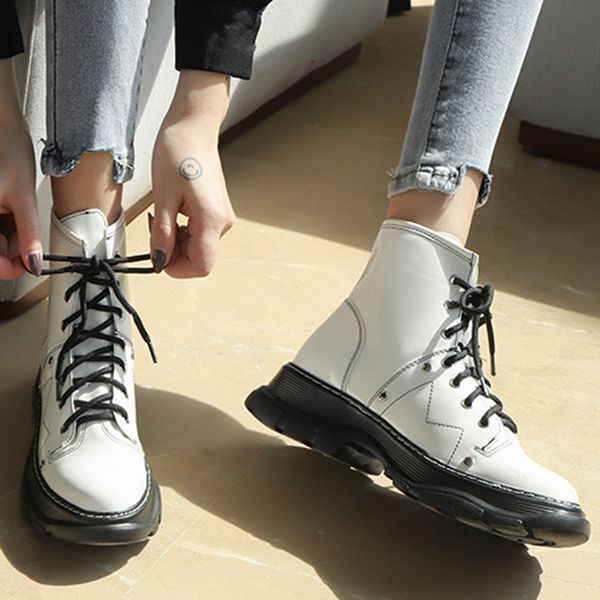 

new all-match women short boots fleece thick-soled white black boots female british style short