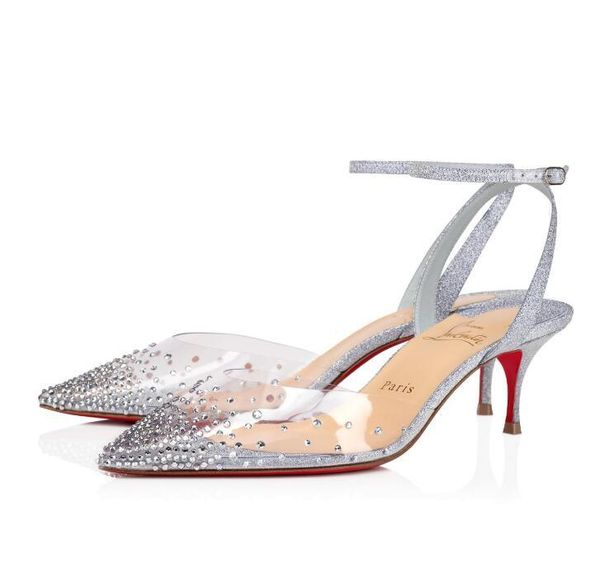 

bridal dress party pvc strass high heels women red bottom women pumps design ladies pointed toe fashion stiletto heels eu35-43, Black