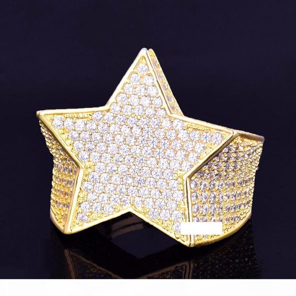 

мужского star ring 18 k медь шарм золото серебро цвет полного циркон ring мода хип-хоп рок jewelry, Golden;silver