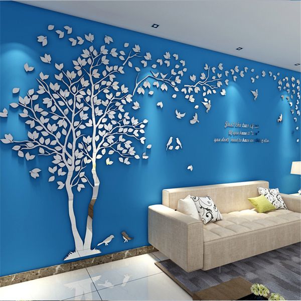 

3d tree acrylic mirror wall sticker decals diy art tv background wall poster bedroom living room wallstickers home decoration