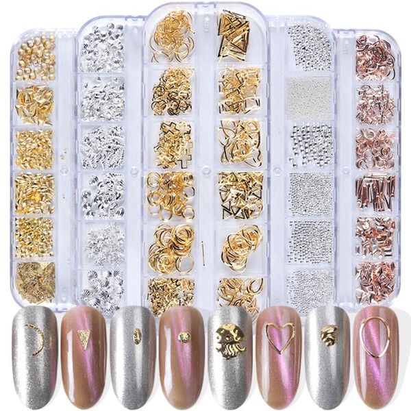 

nail art decorations 1 case metal gold silver rivets frame 3d hollow oval rectangle strass manicure accessories sa772-1, Silver;gold