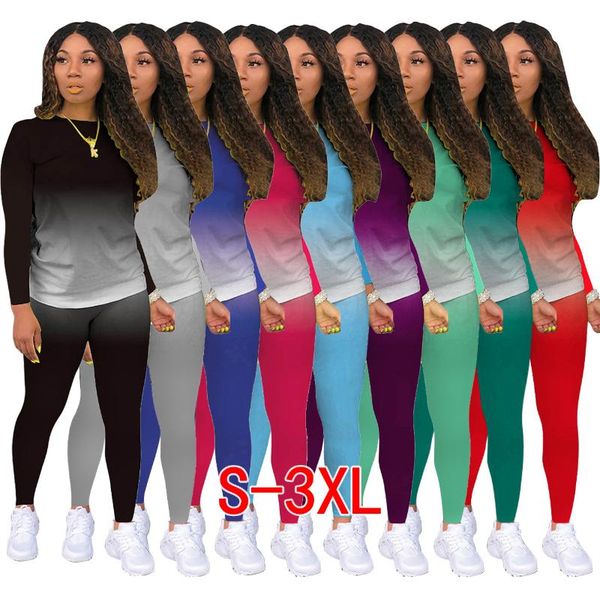 

25m1115 autumn winter women casual sports gradient print two piece set and pants tracksuit sweatsuit outfits moda 2020, Gray