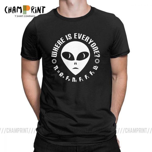 

geek уравнение парадокс ферми тенниска где пришельцы t-shirt для мужчин сторм area 51 футболочку уфо 2019 мода хлопок одежда