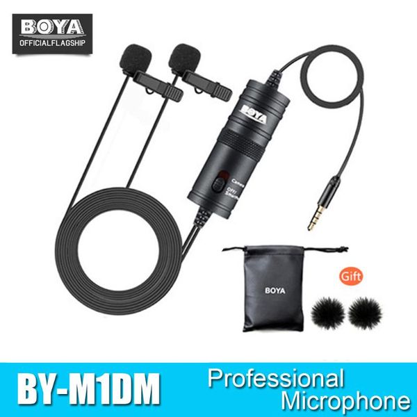 

boya by-m1dm microphone with 6m cable dual-head lavalier lapel clip-on for dslr canon nikon camcorders recording vs by-m1