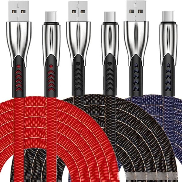 

1m 3ft fabric flat zinc alloy 3a quick charging type c usb 3.1 micro usb cable for samsung xiaomi huawei android phone pc