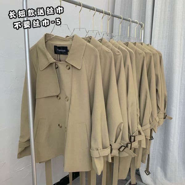 

khaki windbreaker women's short mid-length temperament vertical feeling korean style loose tooling coat autumn, Black;white