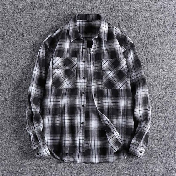 

2020 new autumn and winter vintage hong kong style plaid shirt for men fashion cool designer boy coat 0334, White;black