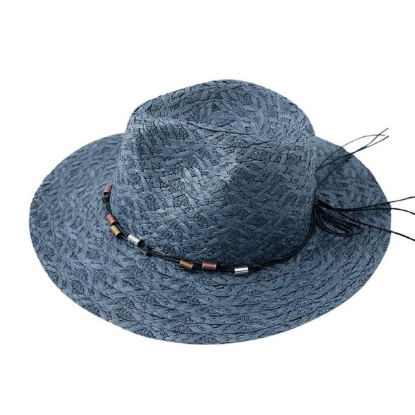 

fashion weave sun hat wide brim floppy summer 2020 hats for women beach panama straw dome bucket hat femme shade hate 2#, Blue;gray