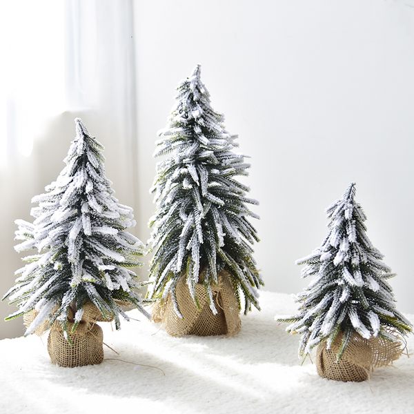 

small mini tree burlap flocking snow scene arrangement christmas decorations deskdecoration home artificial trees