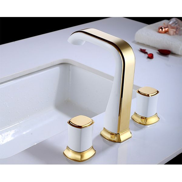 

all copper and cold three-piece set split basin faucet gold white a variety group he