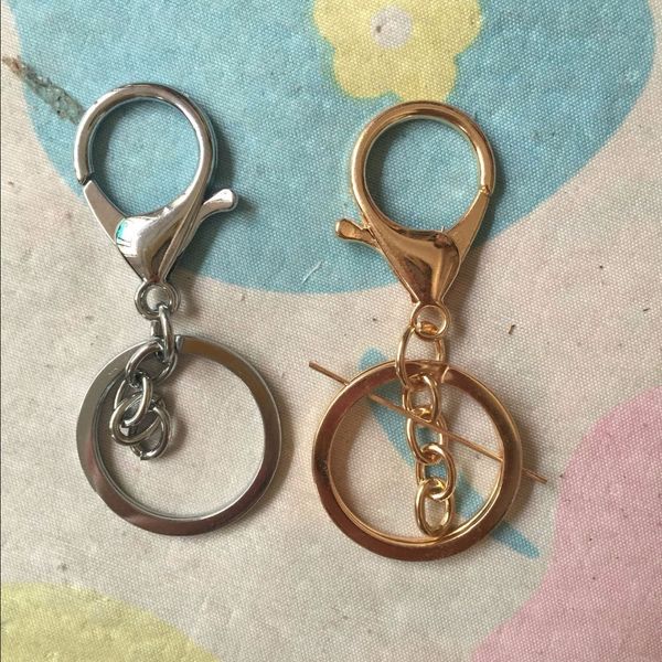 

100 pieces gold key chain lobster clasp,zinc alloy snap hook key chain rings with decor chain, Silver