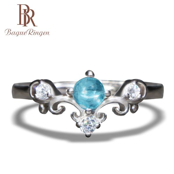 

bague ringen classic 925 sterling silver ring with round shape blue gemstones women party wholesale gift size 6-10 silver gift, Golden;silver