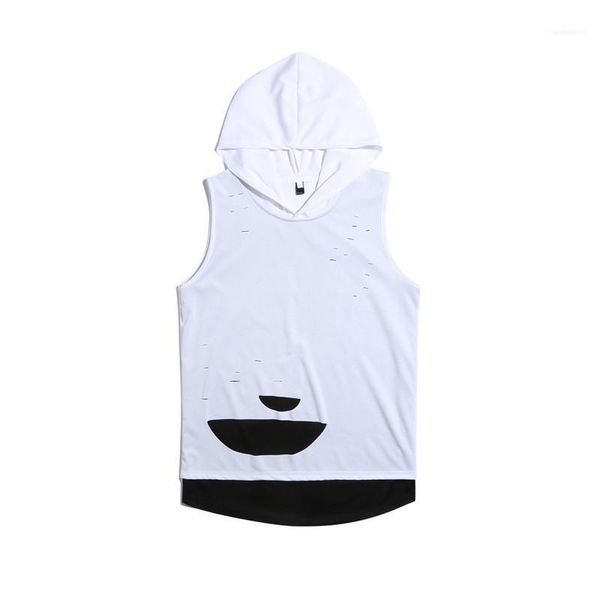 

color hooded vest mens clothing mens vest summer fashion hole panelled tank casual active style natural, White;black