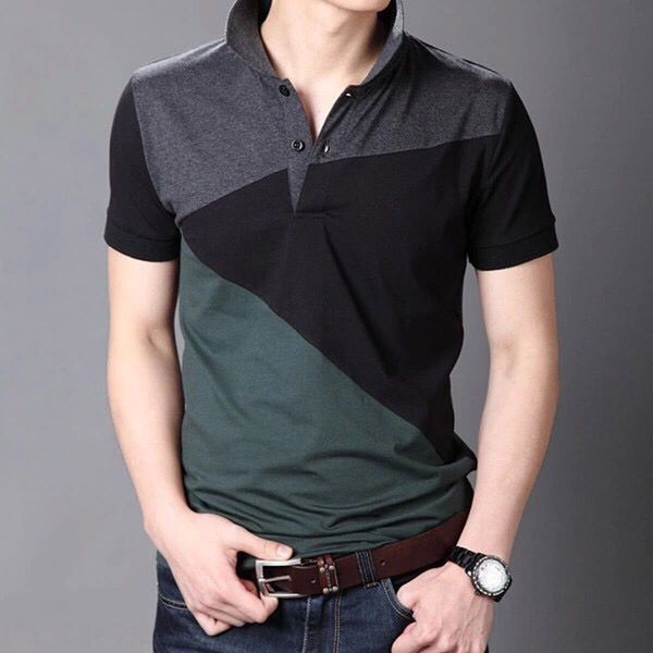 

plus size 2020 summer new stitching contrast color lapel t-shirt men's thin youth pullover pullovert-shirt pulloverthin pullover qv3z1, Blue
