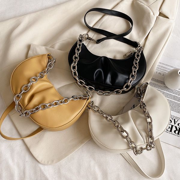 

2020 new women's bag european and american fashion simple pure color pu soft leather chain single shoulder diagonal straddle bag