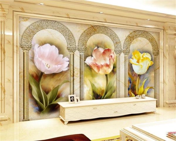 

wallpapers 3d wallpaper living room european arch flowers digital printing hd decorative beautiful