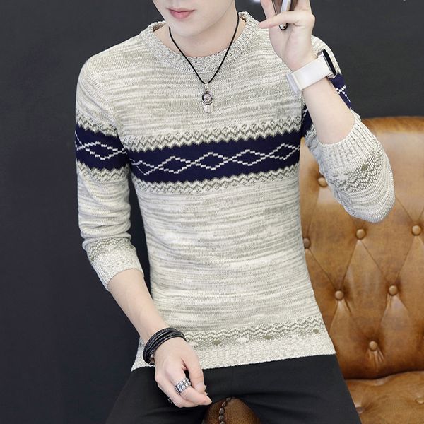 

new fashion fall sweater, men's self-cultivation, underdress, student jacquard sweater, men's long sleeves, White;black
