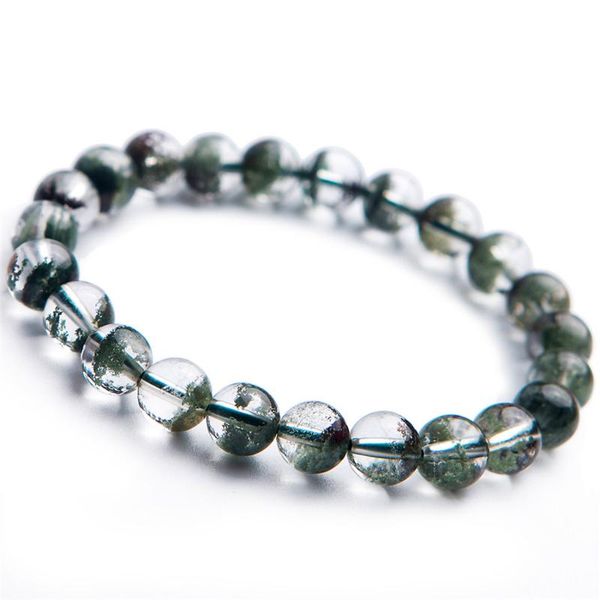 

beaded, strands 8mm precious natural green phantom quartz crystal gems stone stretch charming round bead bracelet for women men, Black