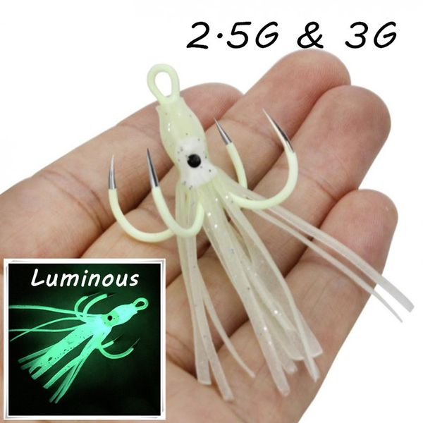 

1pc 2.5g & 3g luminous squid four hook barbless fishing hooks pvc fishing lure soft baits & lures pesca fishing tackle accessories bl_35