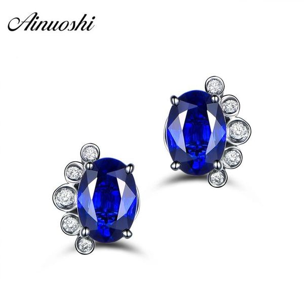 

ainoushi cute foot 2.5 carat oval stud earring blue sona earrings 925 sterling silver women earrings wedding engagement jewelry01, Golden;silver