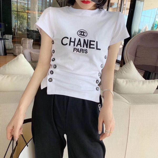 

round neck short sleeve t shirt for women 2020 summer new korean two-side button slimming versatile base shirt, White