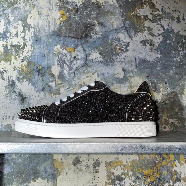 

low baskets sports sneakers red soles homme perfect spikes vieira 2 red bottom glitter sneakers men women outdoor sportd trainer, Black