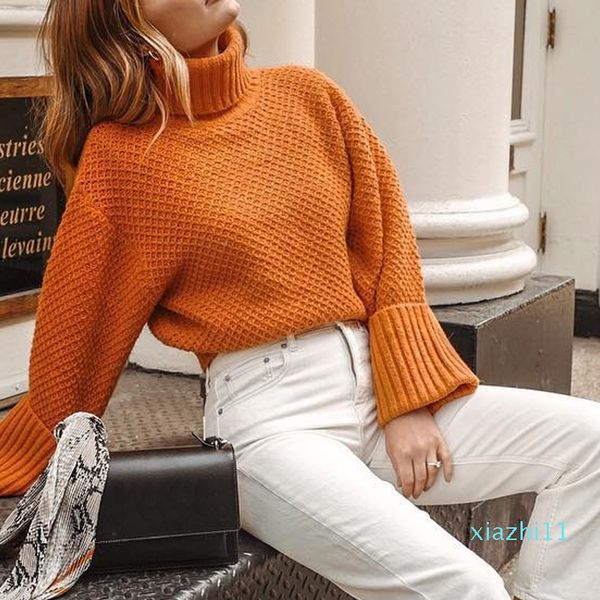 

autumn winter pullovers 2019 knitted women sweaters women turtleneck pullovers casual orange sweaters loose female jumpe, White;black