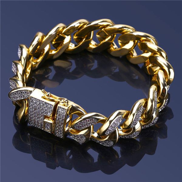 

bling ice out hiphop bracelets gold cubic zirconia chains for men 2018 new fashion hip hop bracelet jewelry, Black