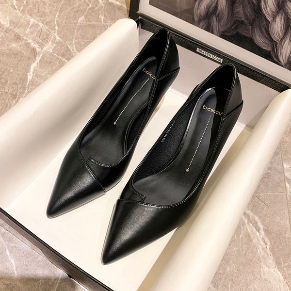 

soft leather high-heeled shoes, autumn shoes, comfortable and versatile, soft-soled stiletto shoes, Black