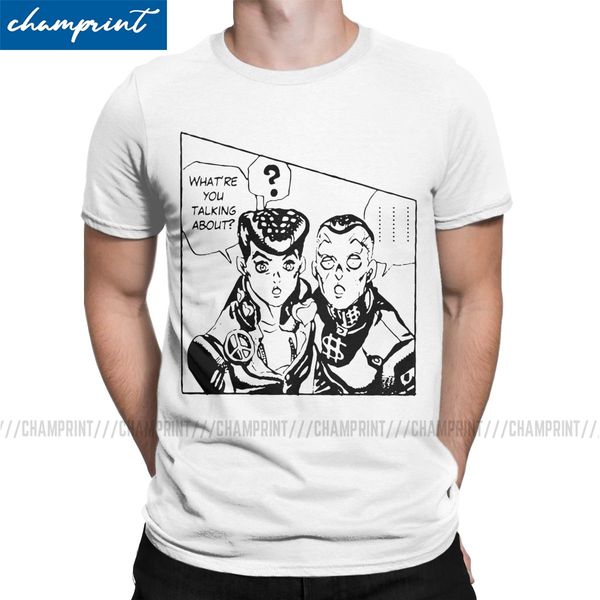 

what are you talking about t-shirt men jojos bizarre adventure anime jjba manga funny pure cotton tee shirt crew neck t shirts