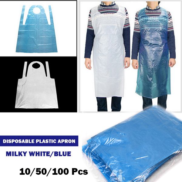 

aprons 10/50/100pcs thicken disposable apron plastic waterproof oil-proof clothes kitchen hairdresser woman barbecue baking party