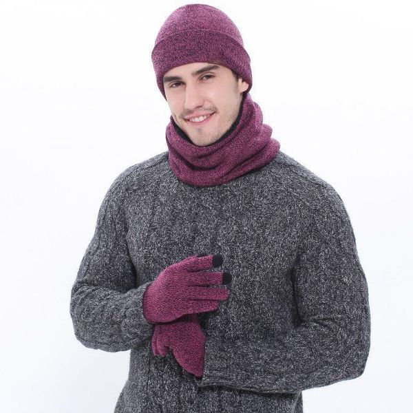 

new fashion winter knitted scarf gloves hat set men circle neck screen touch finger temperament warm cotton beanie scarves glove, Blue;gray