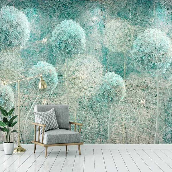 

custom mural self-adhesive wallpaper home decor european style retro abstract dandelion living room bedroom wall papel de parede
