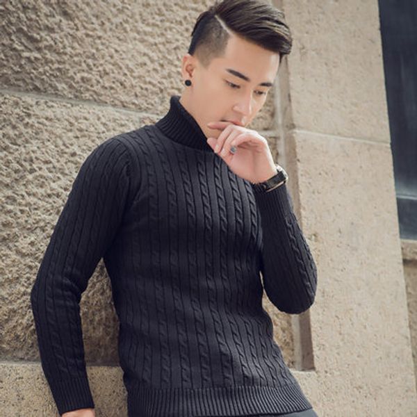 

male fashion sweater turtleneck sweater slim and the wind, White;black