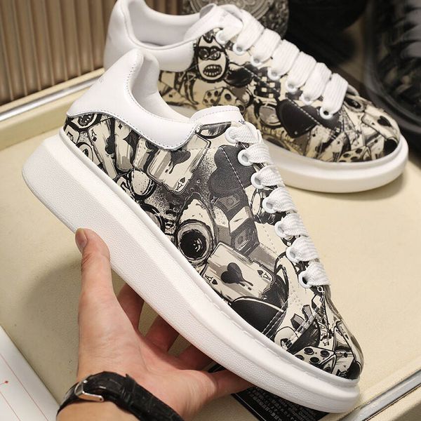 

2020 mens platform shoes poker doodle graffiti lovers designer sneakers womens white casual shoes leather ladies ins popular size 36-46, Black