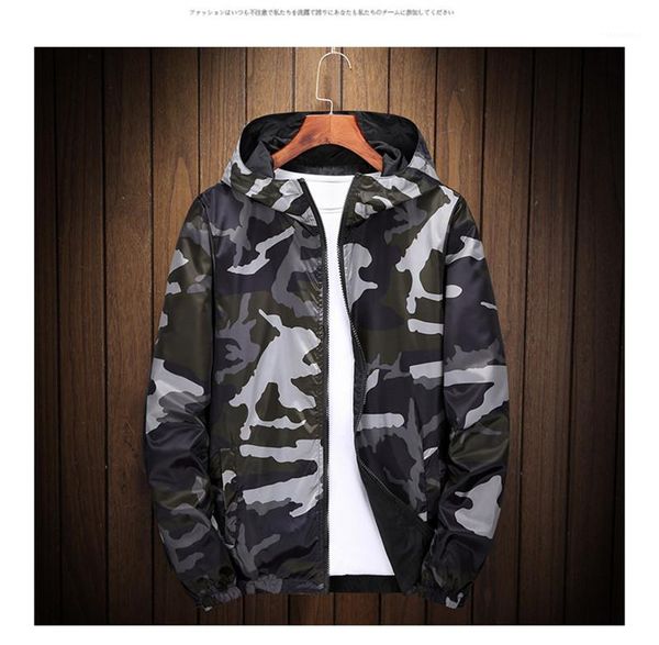 

mens clothing mens designer camouflage print jacket zipper hooded mens coats long sleeved contrast color slim, Black;brown
