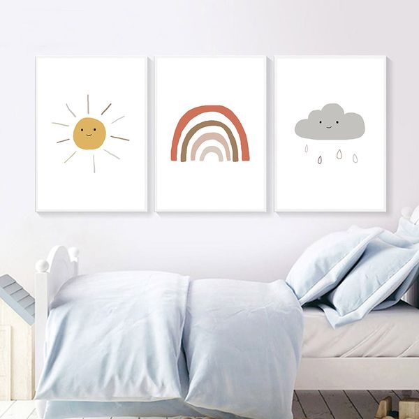 

grey cloud canvas art painting sun rainbow posters and prints nursery wall art paintings nordic poster picture kids room decor