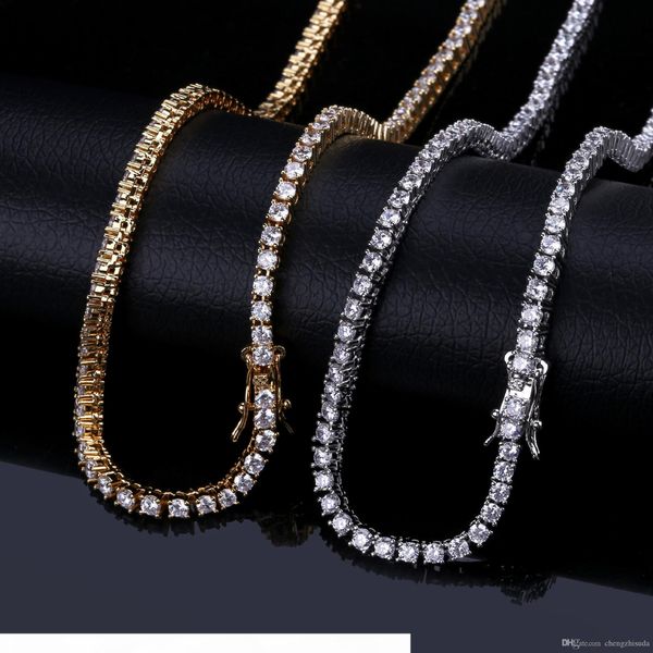 

whosale 3mm 16-24inches iced out bling zircon 1 row tennis chain necklace men hip hop jewelry gold silver charms