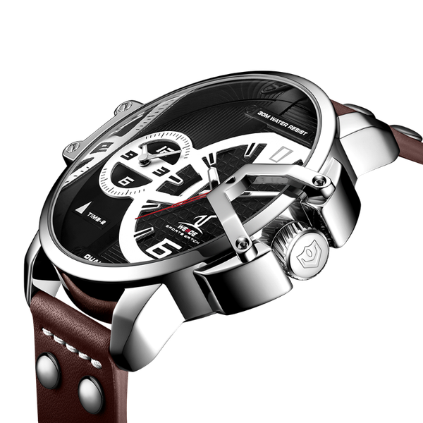 

weide кожаный ремешок мужские часы спортивные большой набор водонепроницаемые часы аналоговые кварцевые наручные часы мужские наручные часы, Slivery;brown