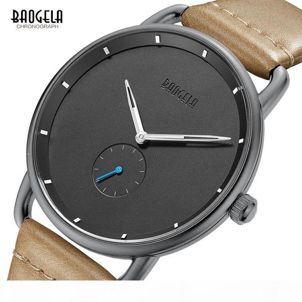 

baogela mens simple black quartz watch, leather bracelete wristwatch business men watch waterproof relogio masculino bl1806, Slivery;brown