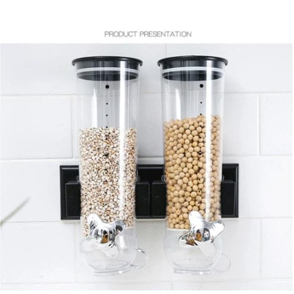 

cereal dispenser double single dry snack grain canister plastic storage container wall hanging home organizer tanks