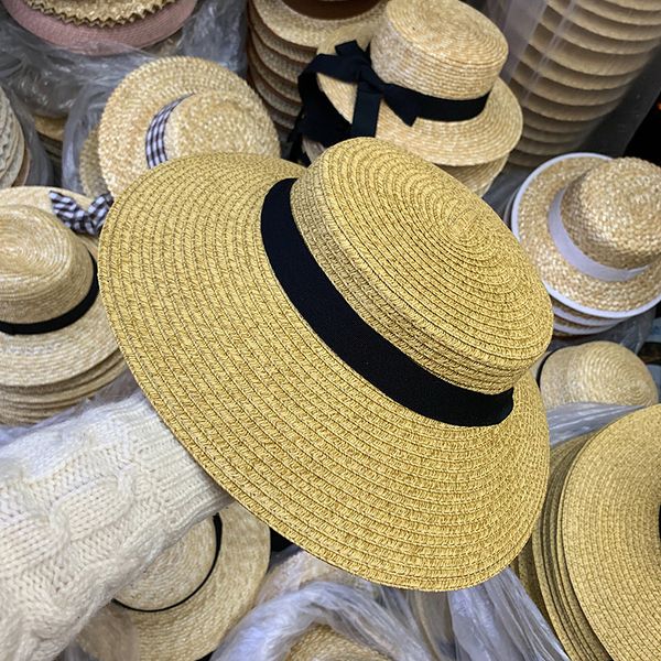 

202003-nu new mixed color weaving paper black ribbon lady cap women leisure holiday beach sun hat, Blue;gray