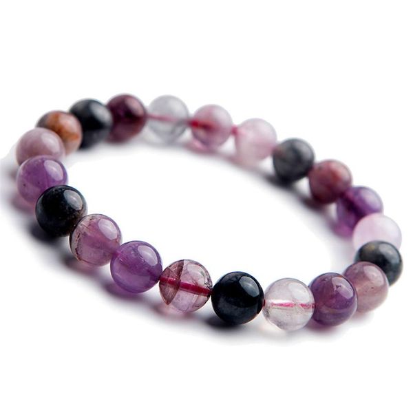 

colorful natural auralite 23 bracelets women lady genuine gems healing crystal stretch round bead bracelet 9mm 10mm, Black