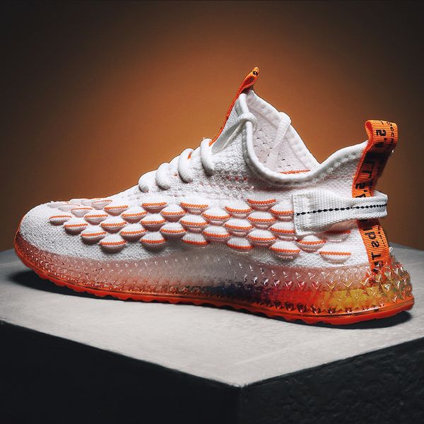 

casual fashion 4d print men's dad sneakers flying weaving mesh breathable men shoes outdoor tenis footwear zapatillas hombre, Black