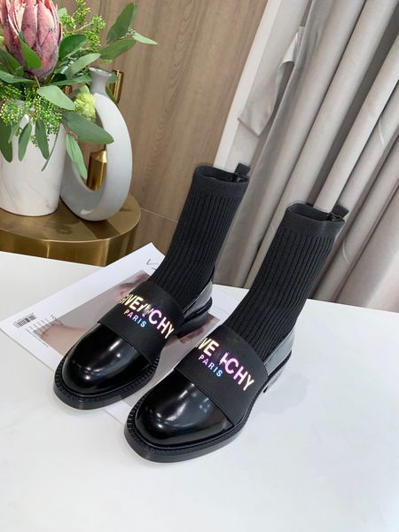 

givenchy 2020 женских нового диких шерсти сапог тенденции моды темперамент толстой подошва ботильоны середины трубка рыцарских сапоги мотоци, Black;grey
