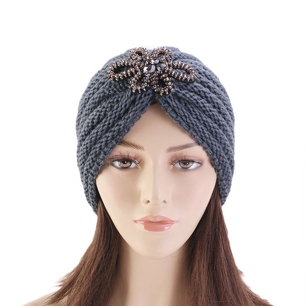 

duojiaoyan fashion wool knitting women head scarf wrap bohemian flower turban hat winter warm kintted cap girls, Blue;gray