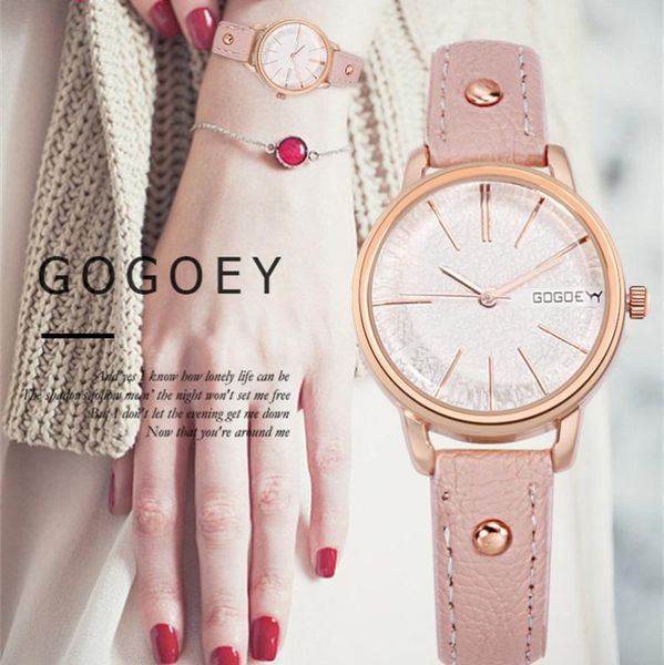 

2020 fashion casual women's watches gogoey leather strap quartz watches female wristwatch clock bayan kol saati horloges vrouwen, Slivery;brown