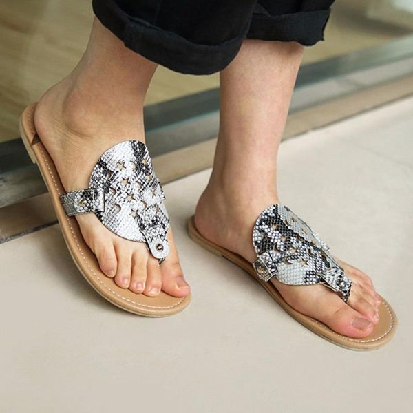 

summer women shoes beach slippers men flip flops pu flat sandals outdoor rubber snakeskin print beach shoes comfortable footwear, Black